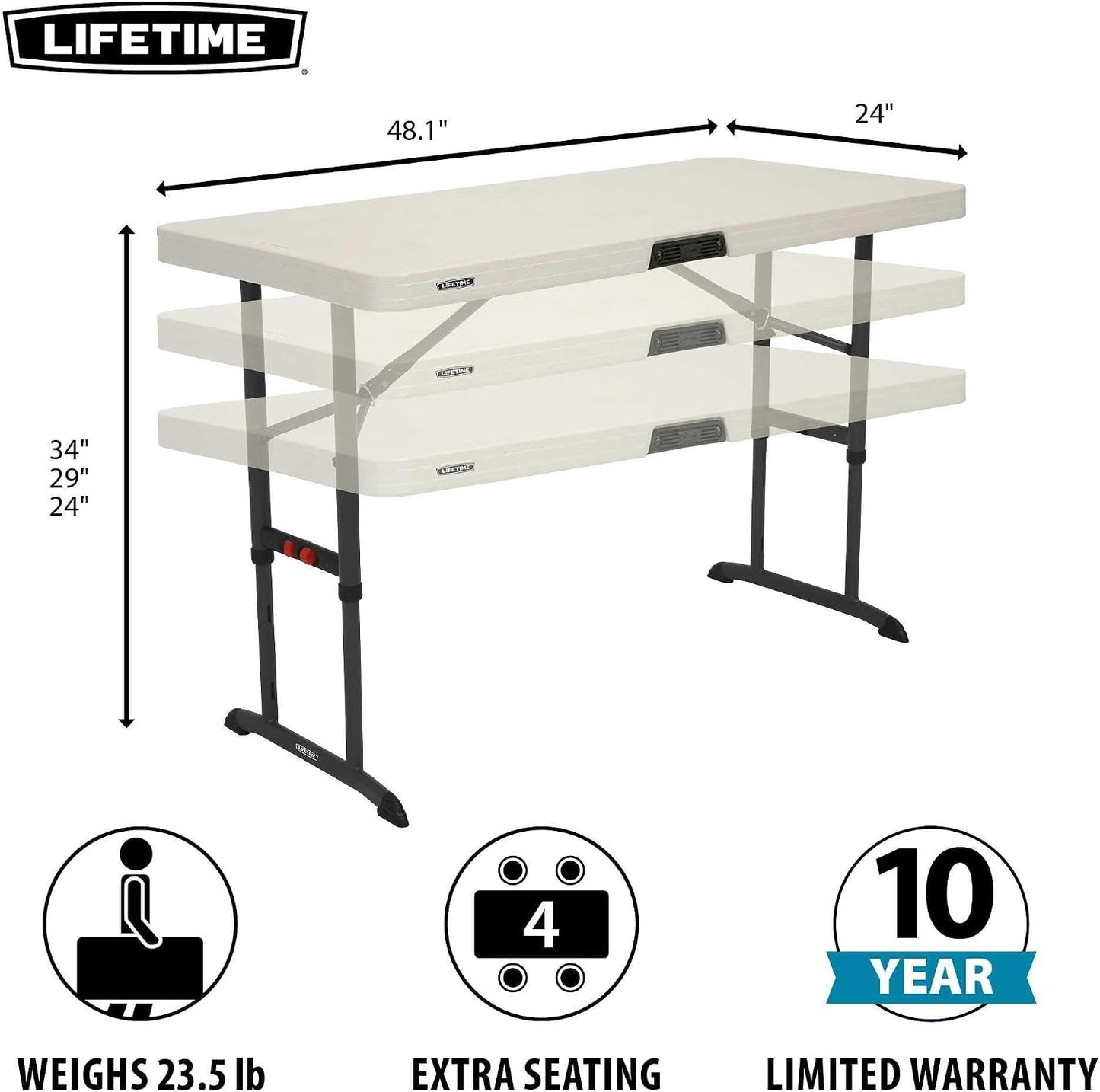 Mesa plegable ajustable 4ft almendra
