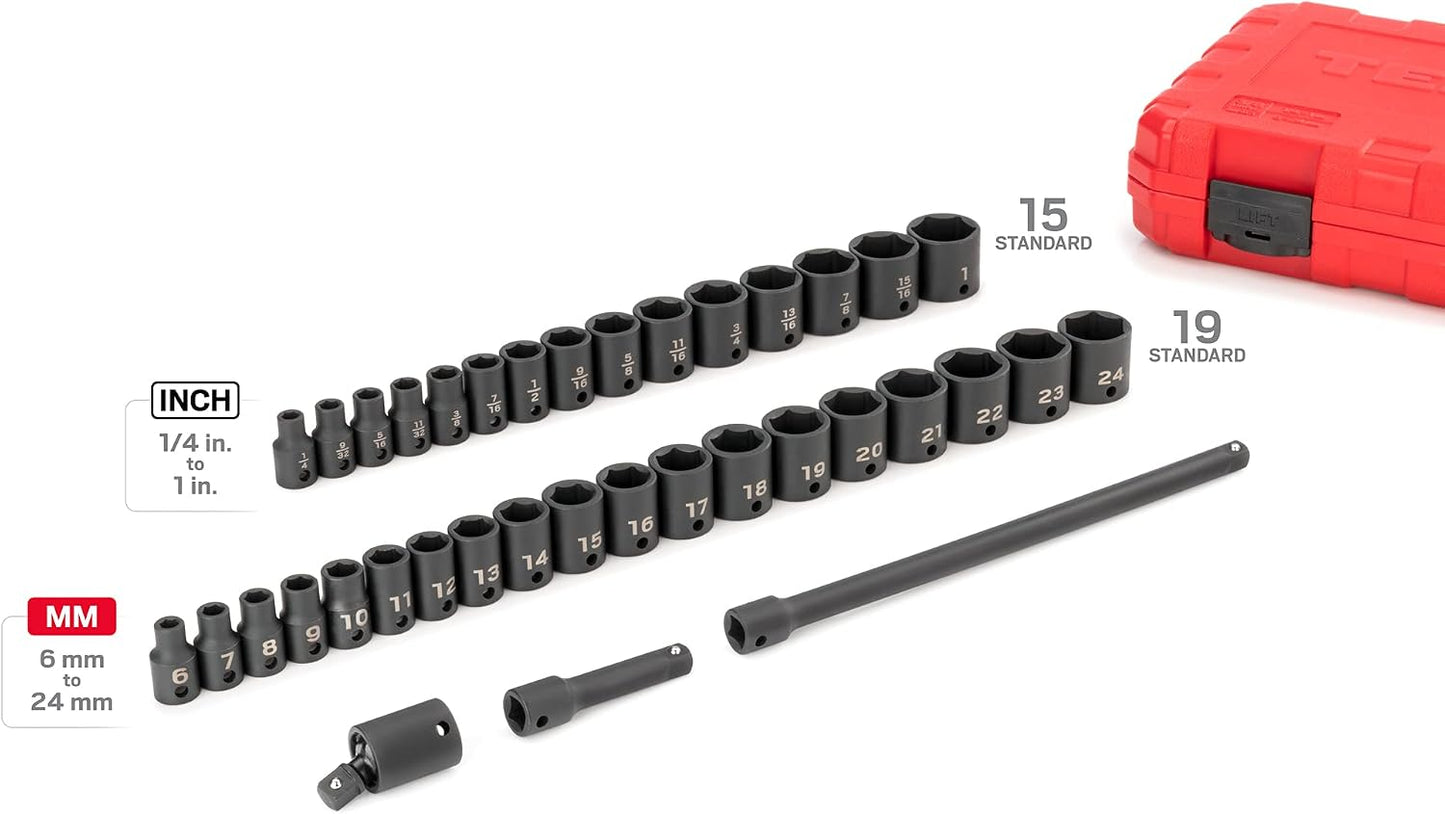 Set llaves impacto 6 puntos 3/8 pulg 37 pzas