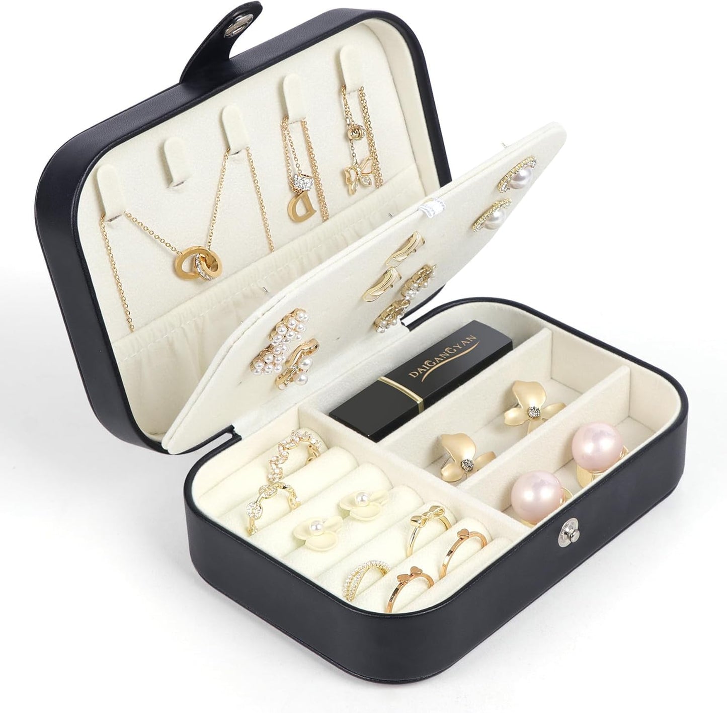 Estuche viaje joyas 2 capas piel sintética para mujeres