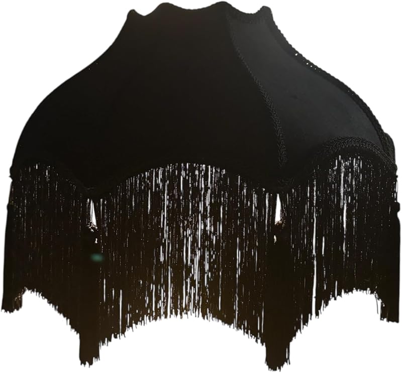 Pantalla terciopelo campana victoriana borlas negro