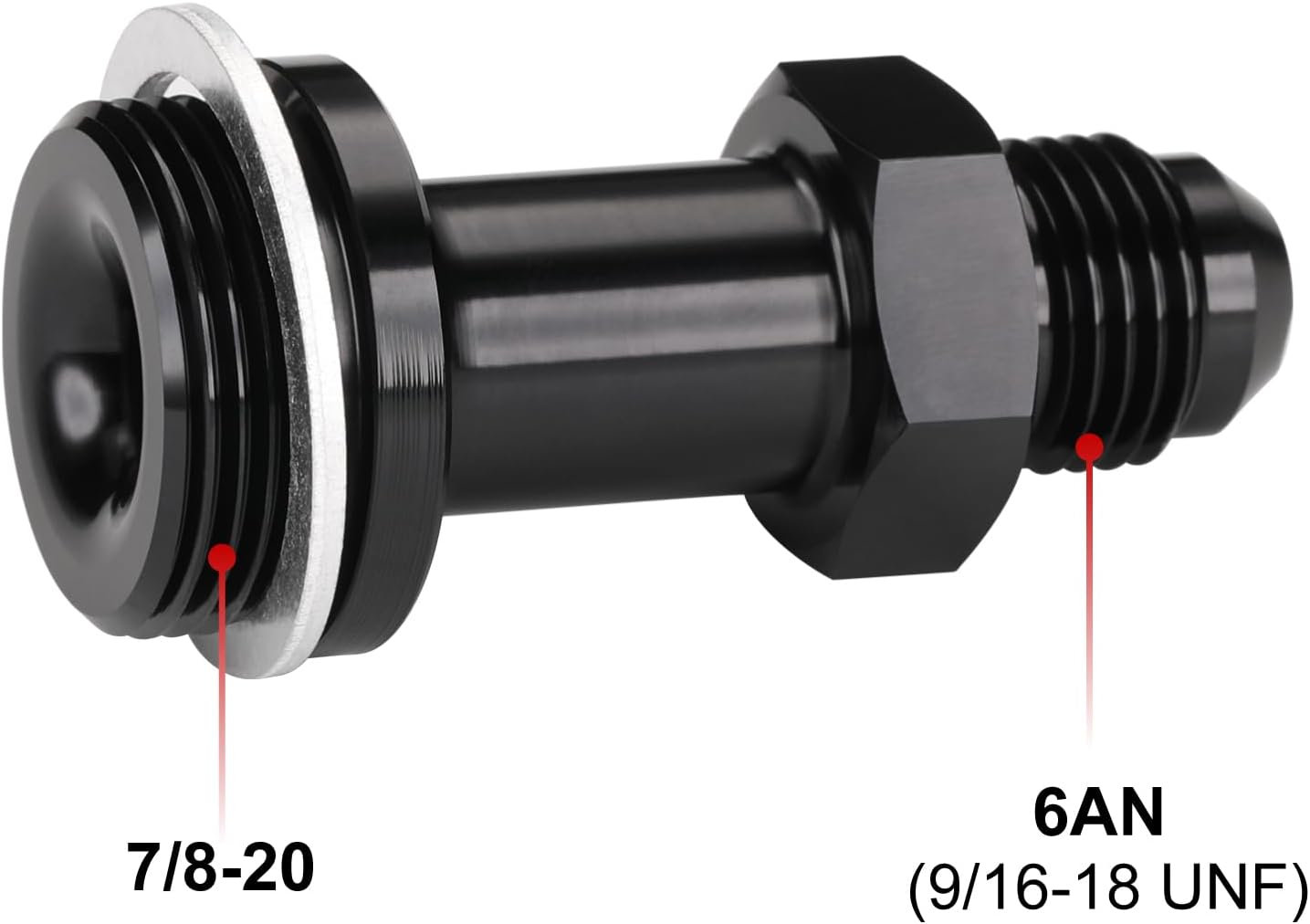 Adaptador 6AN flare a 7/8-20 aluminio negro 2pulg