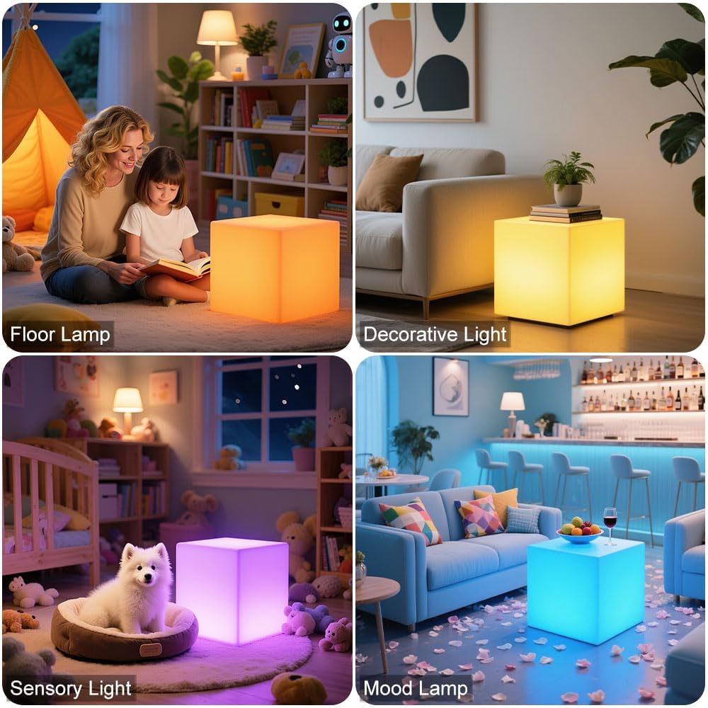 Silla Cubo LED Inalámbrica 16'' con Control RGB Recargable