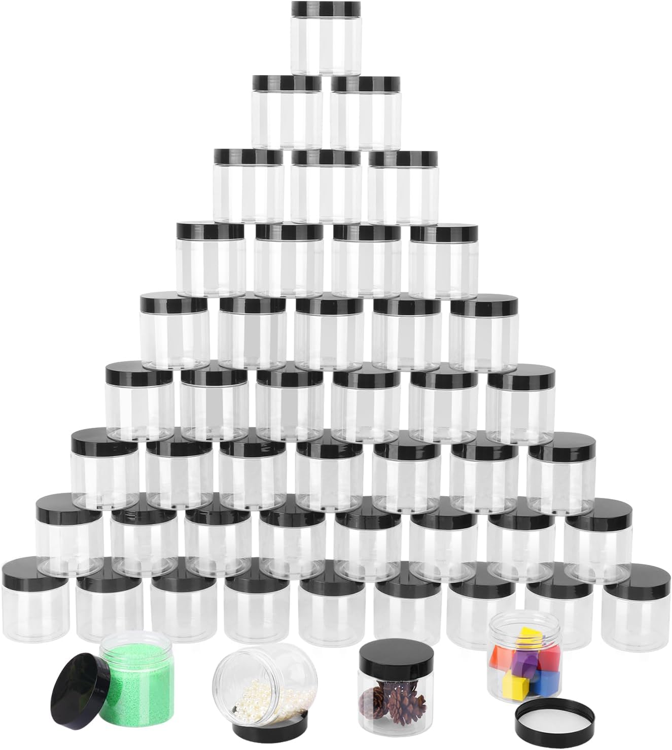 48 Pack Tarros Plástico 6oz Tapas Negras Recipientes Cosméticos