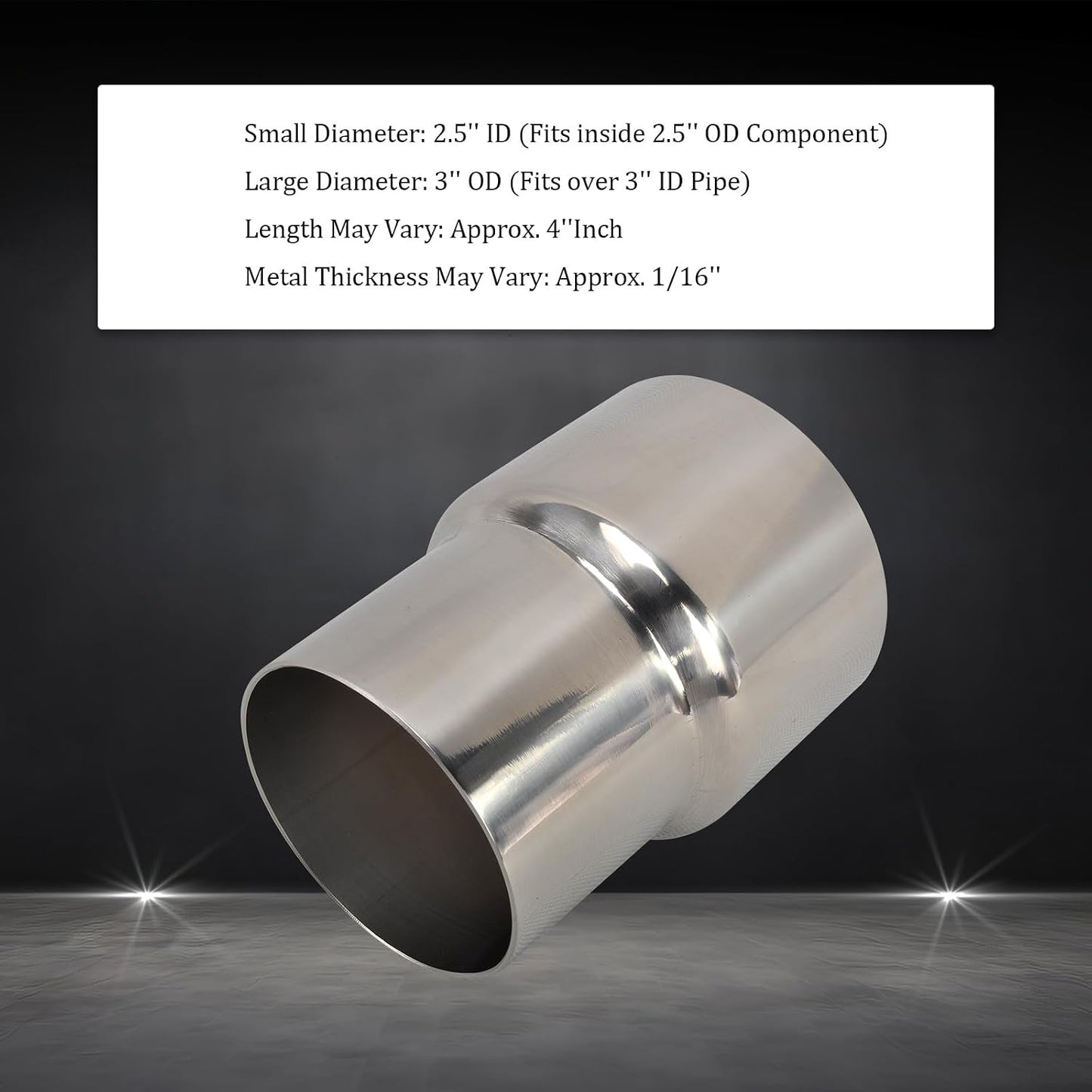 Adaptador tubo escape 2.5 a 3.0" acero inox 304