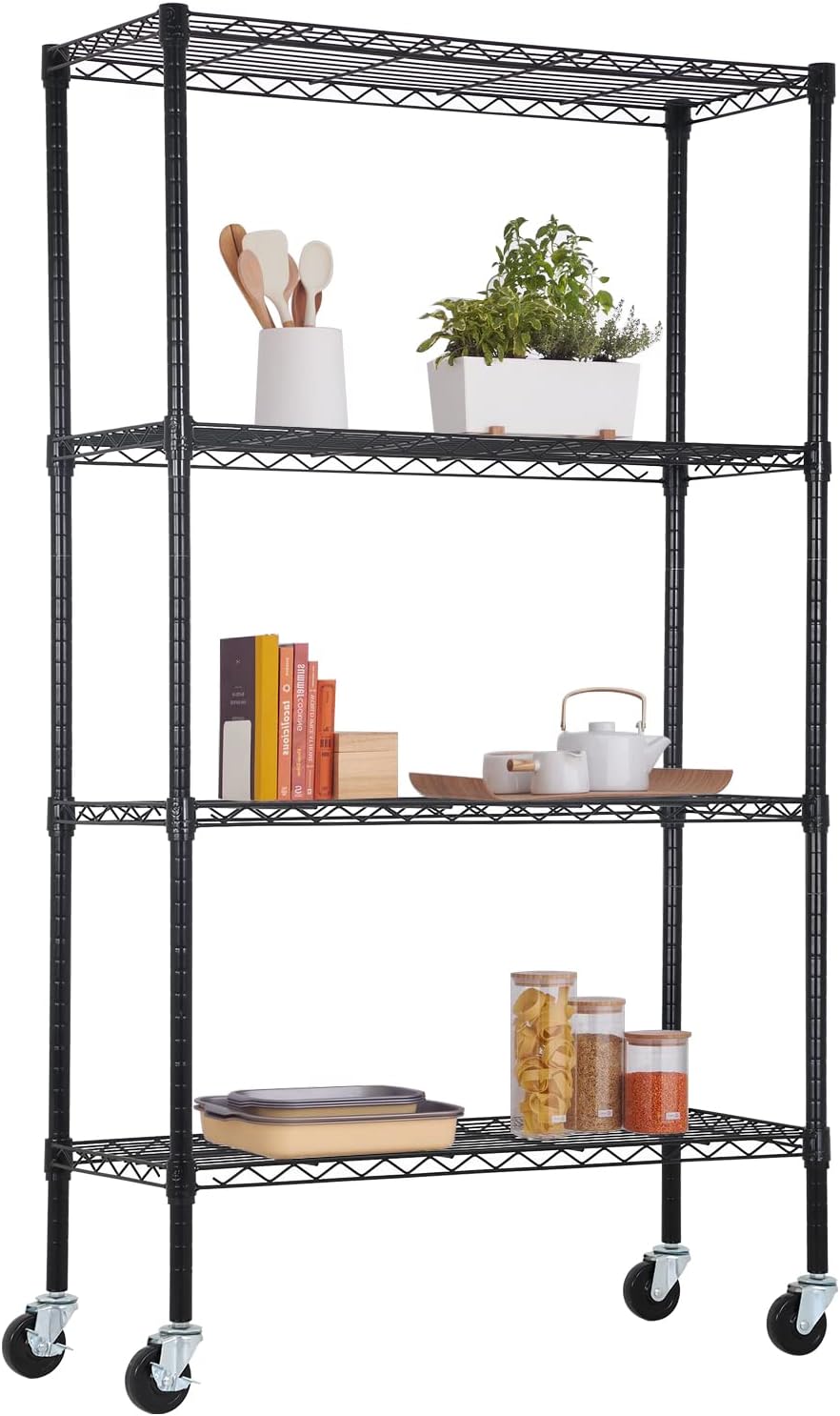 Estante metal ajustable 4 niveles ruedas 36x14x62 negr
