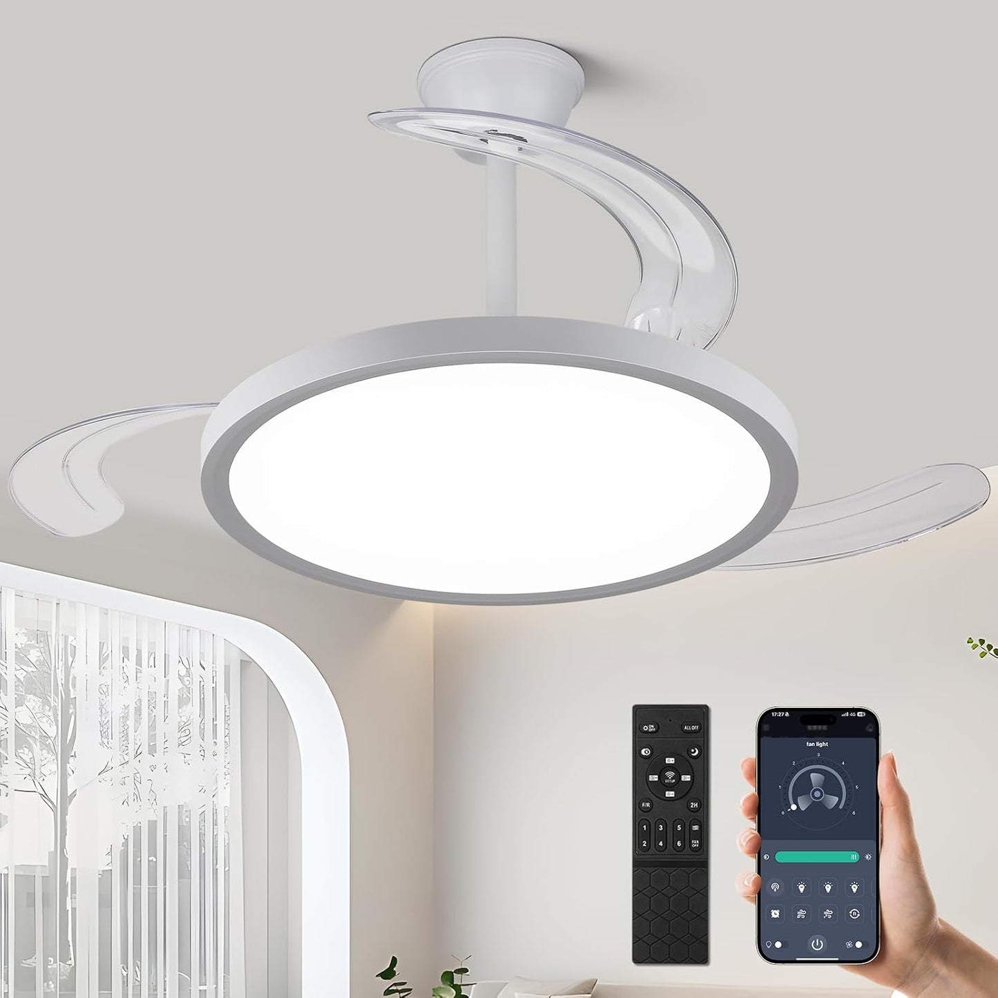 Ventilador techo retráctil 42" luces 6 vel. control remoto