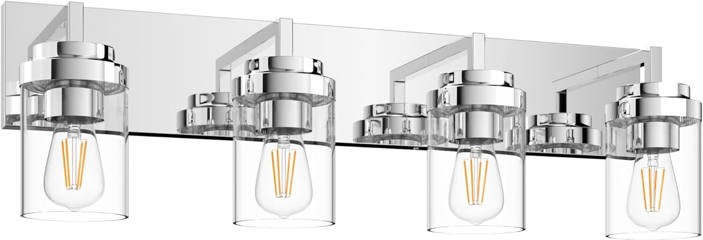 Lámpara baño 4 luces vidrio transparente 30pulg moderna