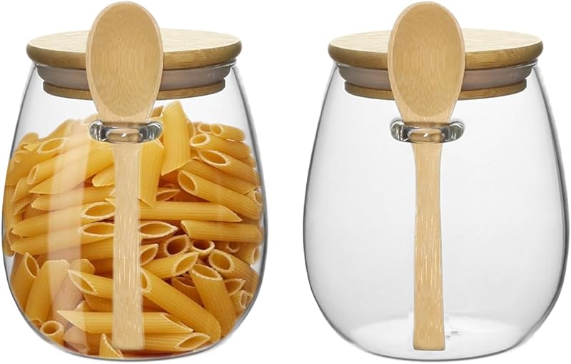 Tarros vidrio tapas bambú cuchara 28oz herméticos boca ancha
