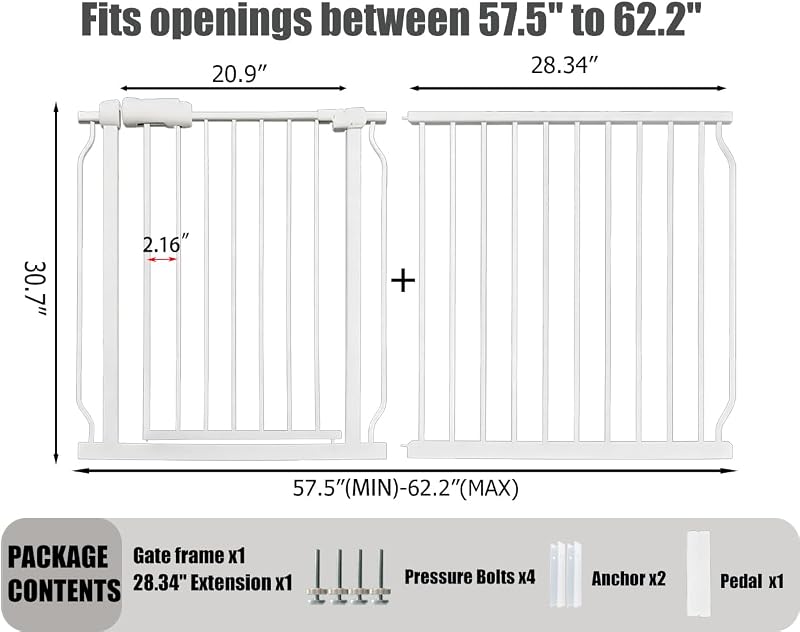 Puerta seguridad bebé perros 57.5-62pulg metal blanco