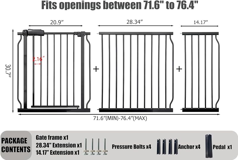 Puertas extra anchas para bebés y mascotas 71.6-76.4" metal