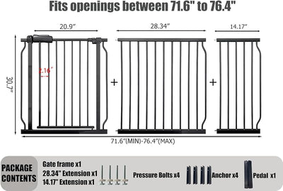 Puertas extra anchas para bebés y mascotas 71.6-76.4" metal
