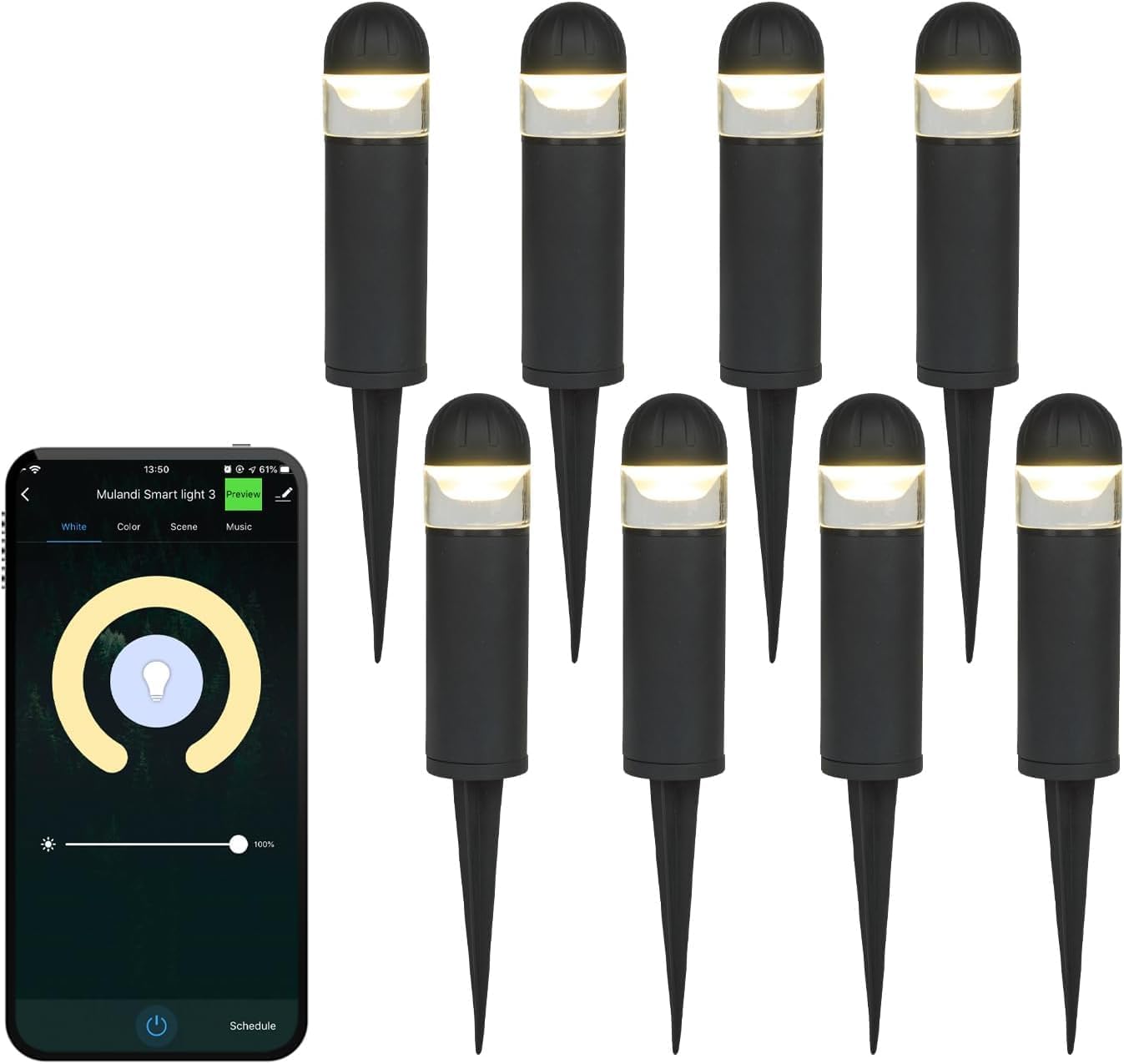 Luces camino LED wifi/ble 8uds control app cambio color