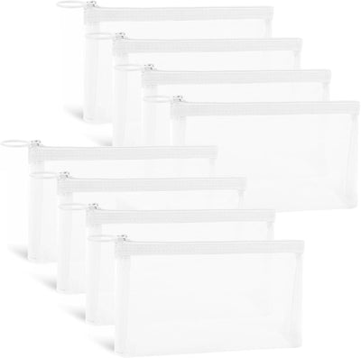 8 Pzas Bolsas Maquillaje Malla con Cremallera Blanco