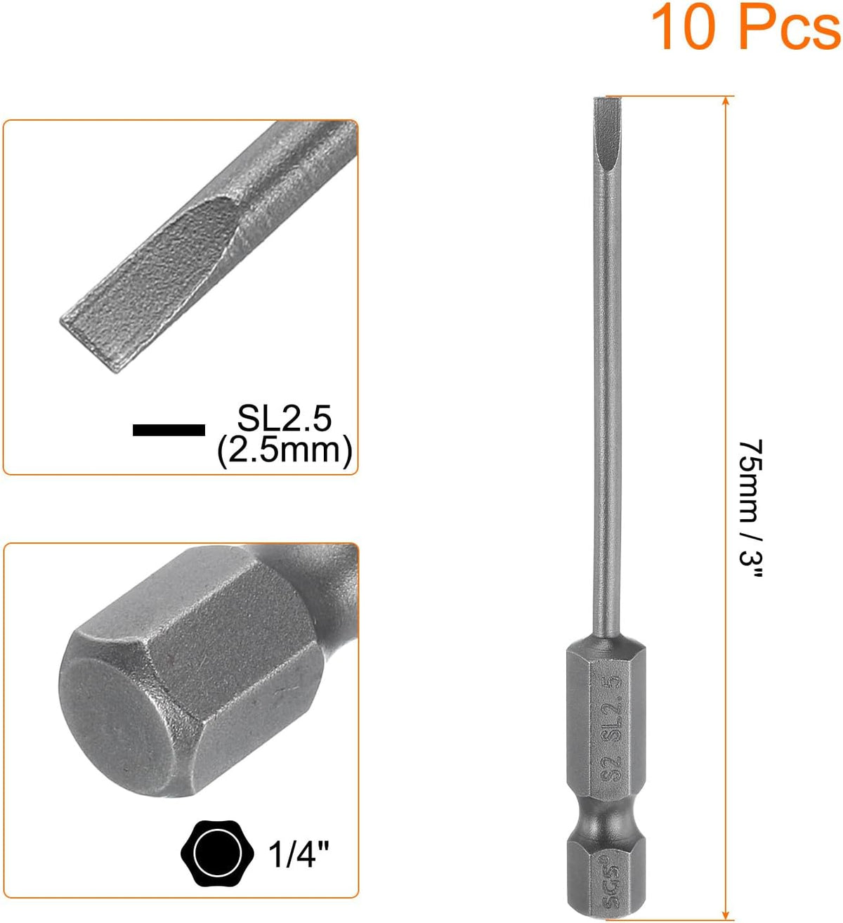 Brocas destornillador acero S2 1/4pulg hex 3pulg largo