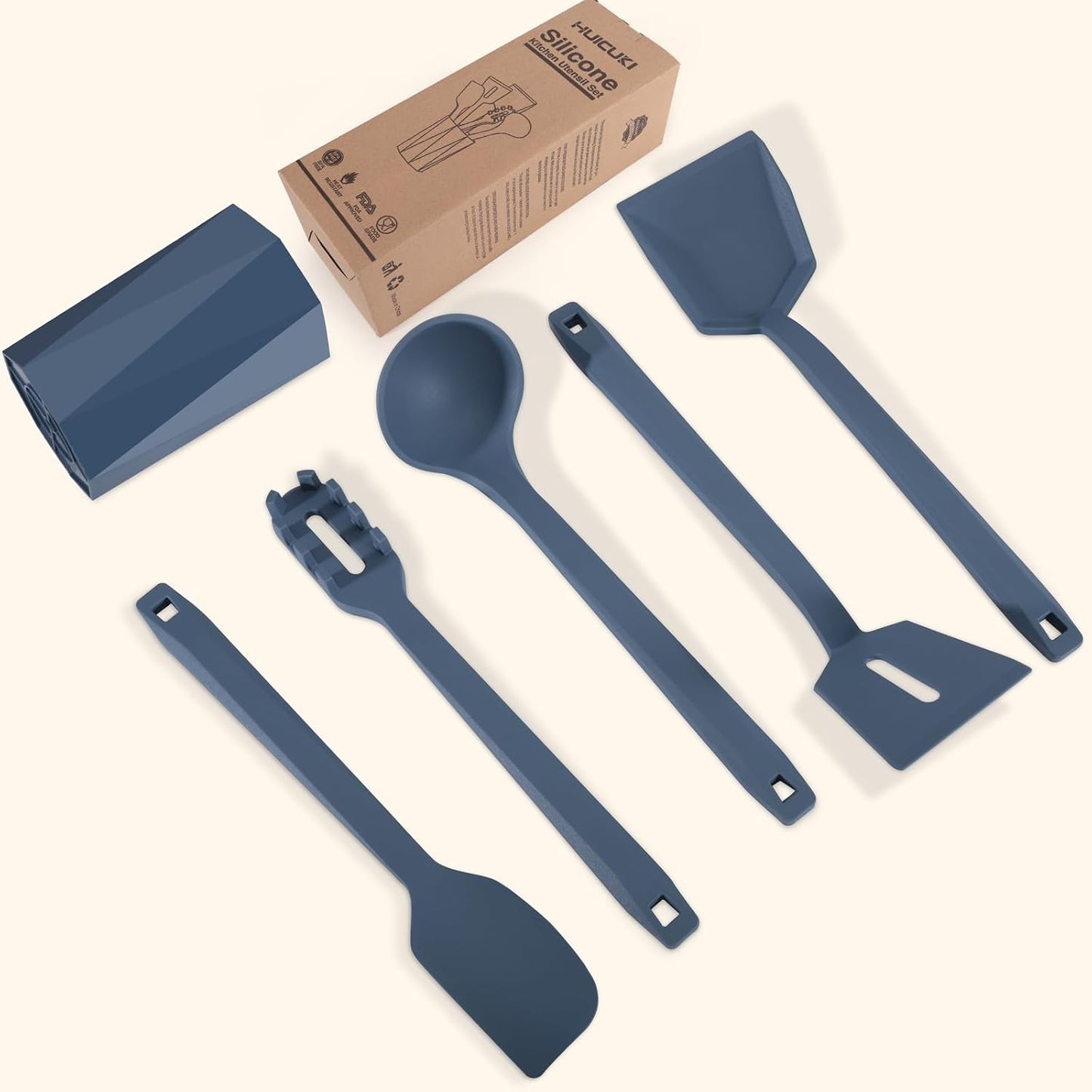 Set 6 Utensilios Silicona Soporte Resistentes Calor Sin BPA