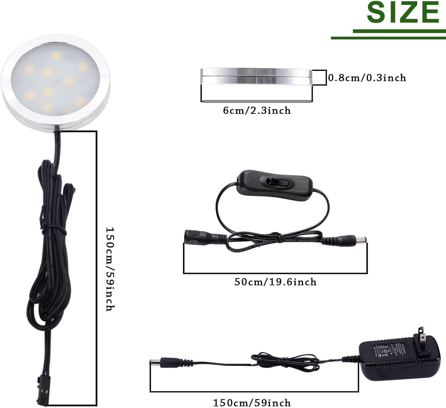 Kit 3 luces LED aluminio para gabinete con interruptor 2