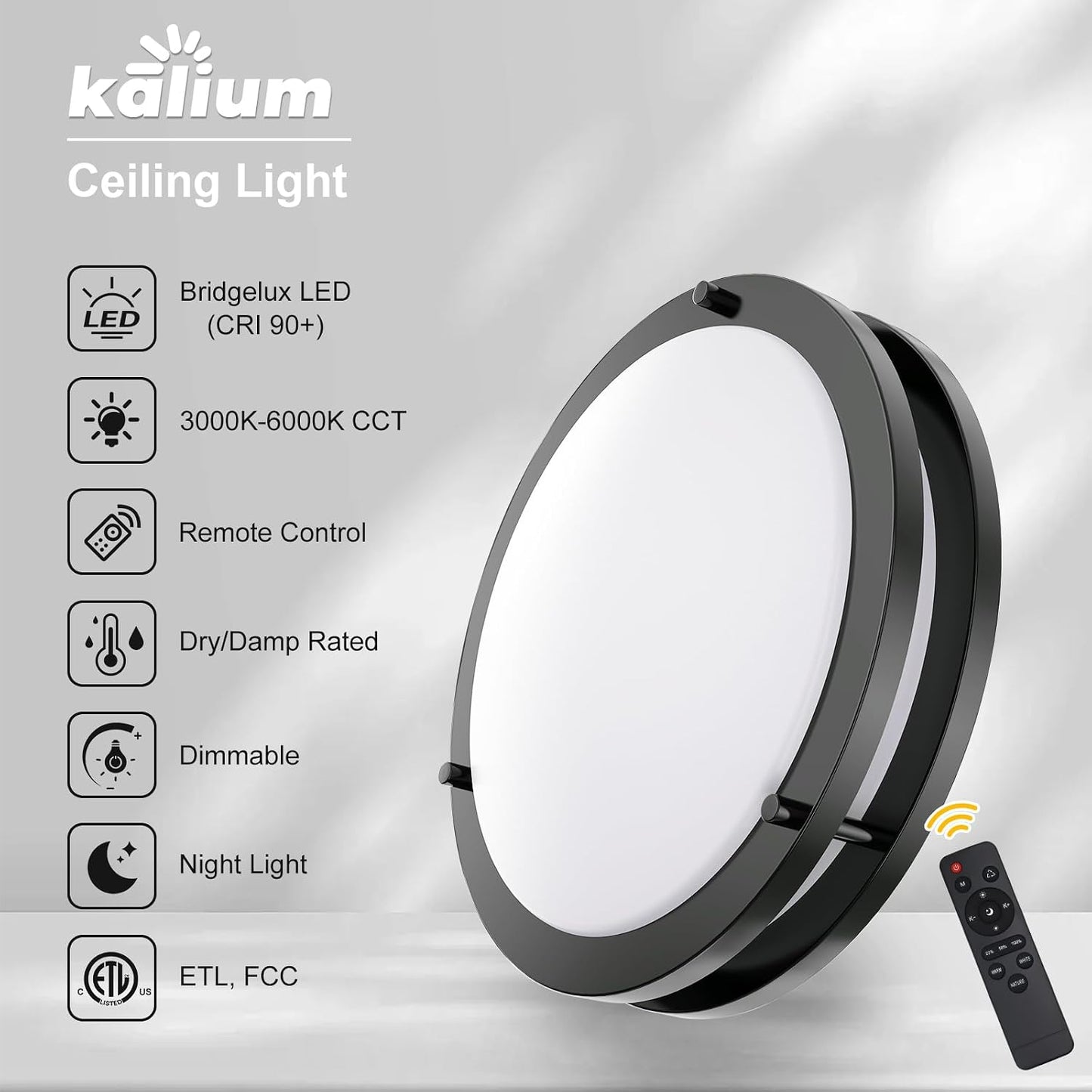 Luz techo LED empotrada 14pulg negro 24W CCT regulable