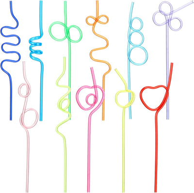 120 Pajitas Plástico Rizadas Coloridas para Niños