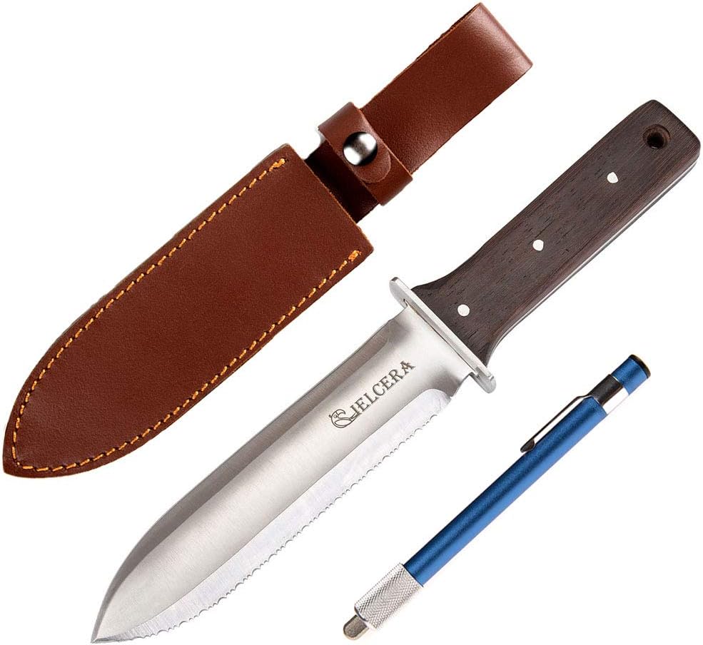 Cuchillo jardín Hori Hori 12" hoja dentada con afilador