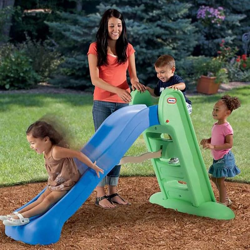 Tobogán Grande de Plástico Azul y Verde para Jardín y Parque