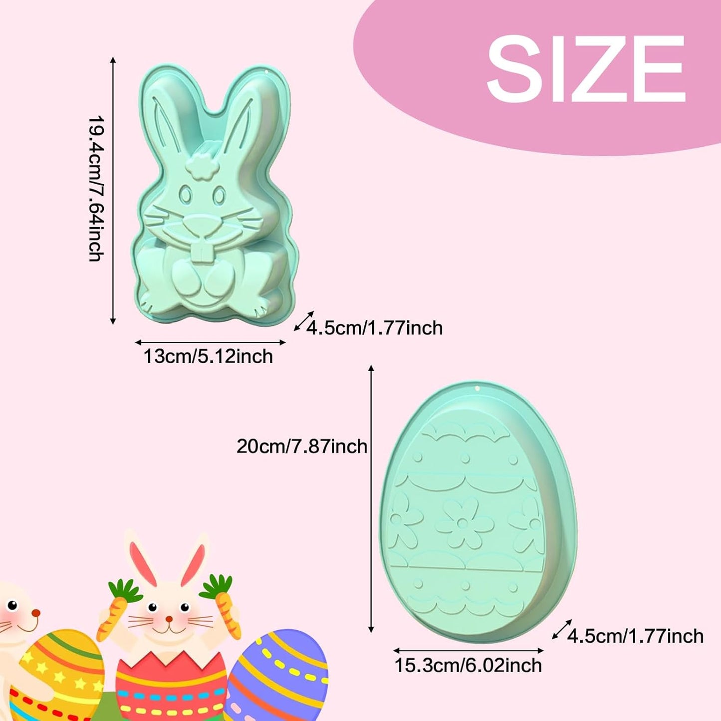 Moldes de silicona antiadherentes de Pascua para conejitos y huevos con martillos de madera