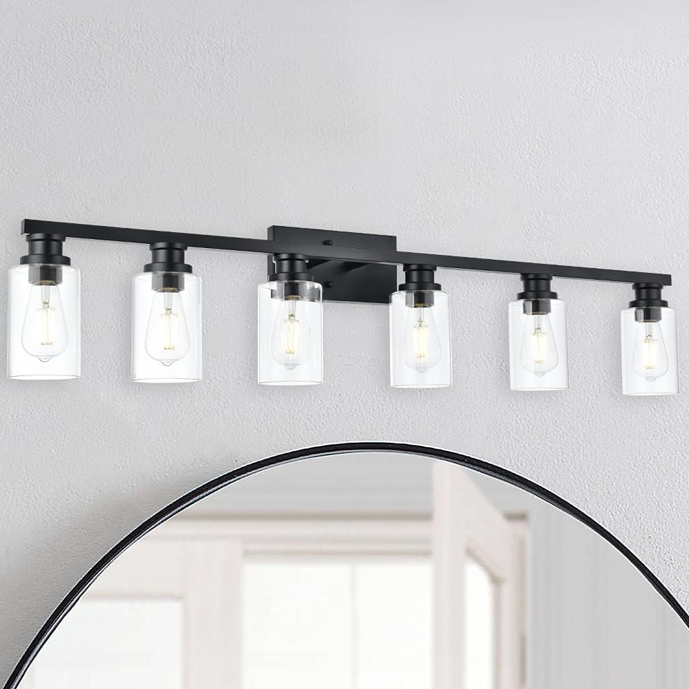 Lámpara baño 6 luces negro mate metal sobre espejo