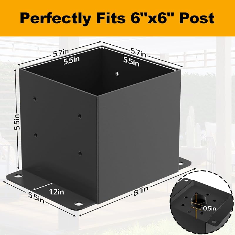 Base poste 6x6pulg 10pzas anclaje madera negra barandilla