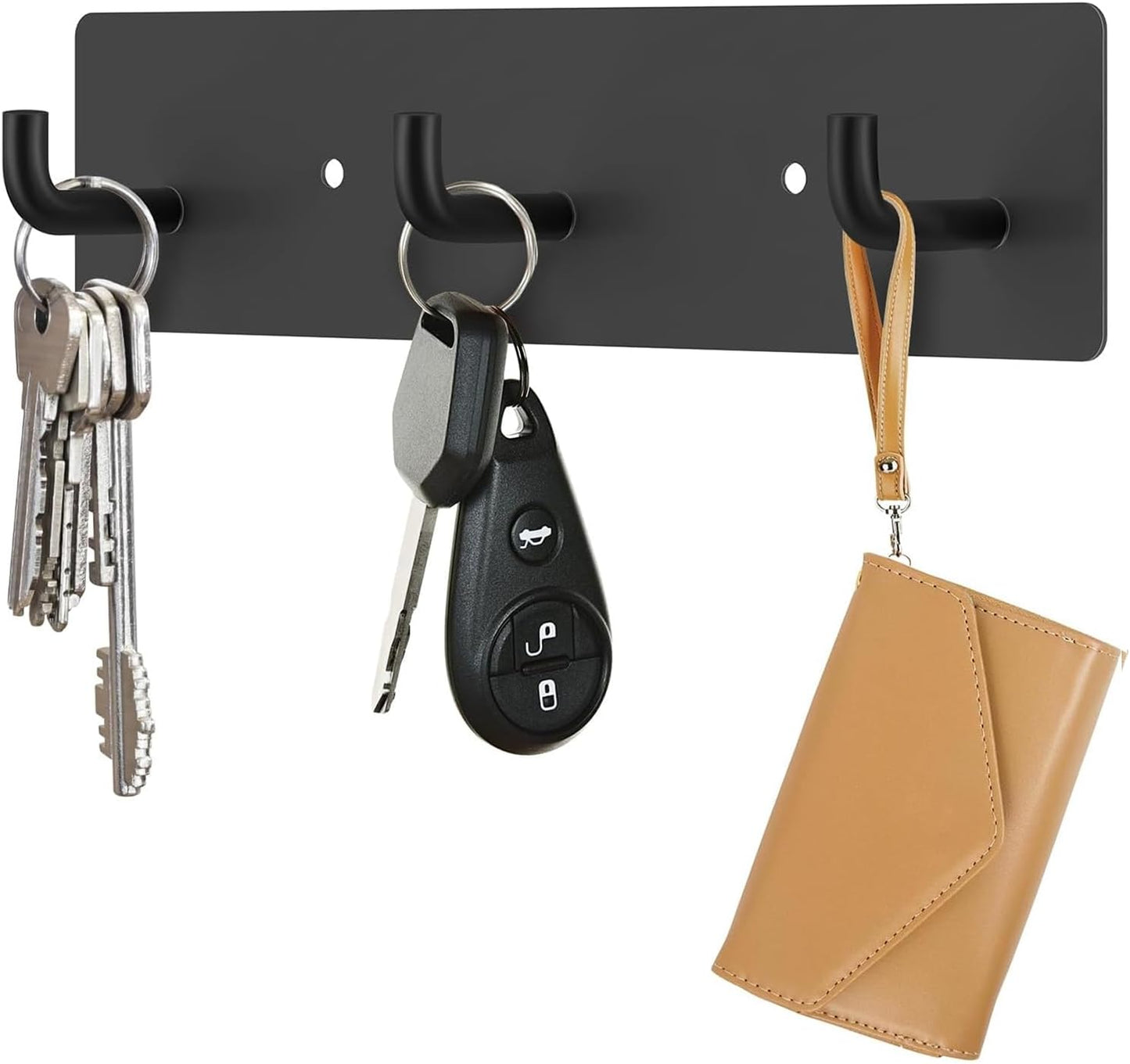Soporte llaves pared metal autoadhesivo 3 ganchos negro