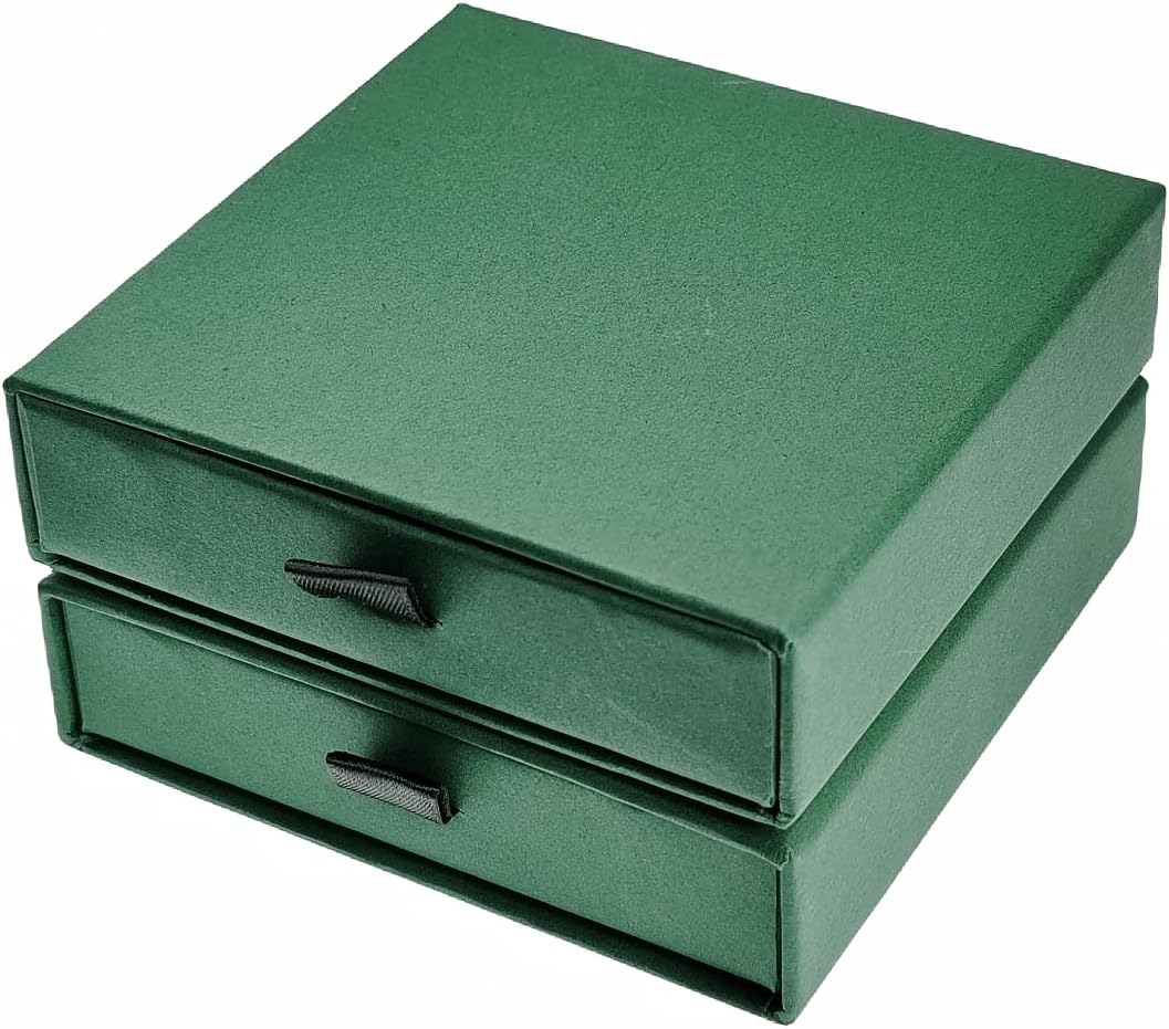 2 Cajas Regalo Joyas 4x4x1.4" Hechas a Mano Verde