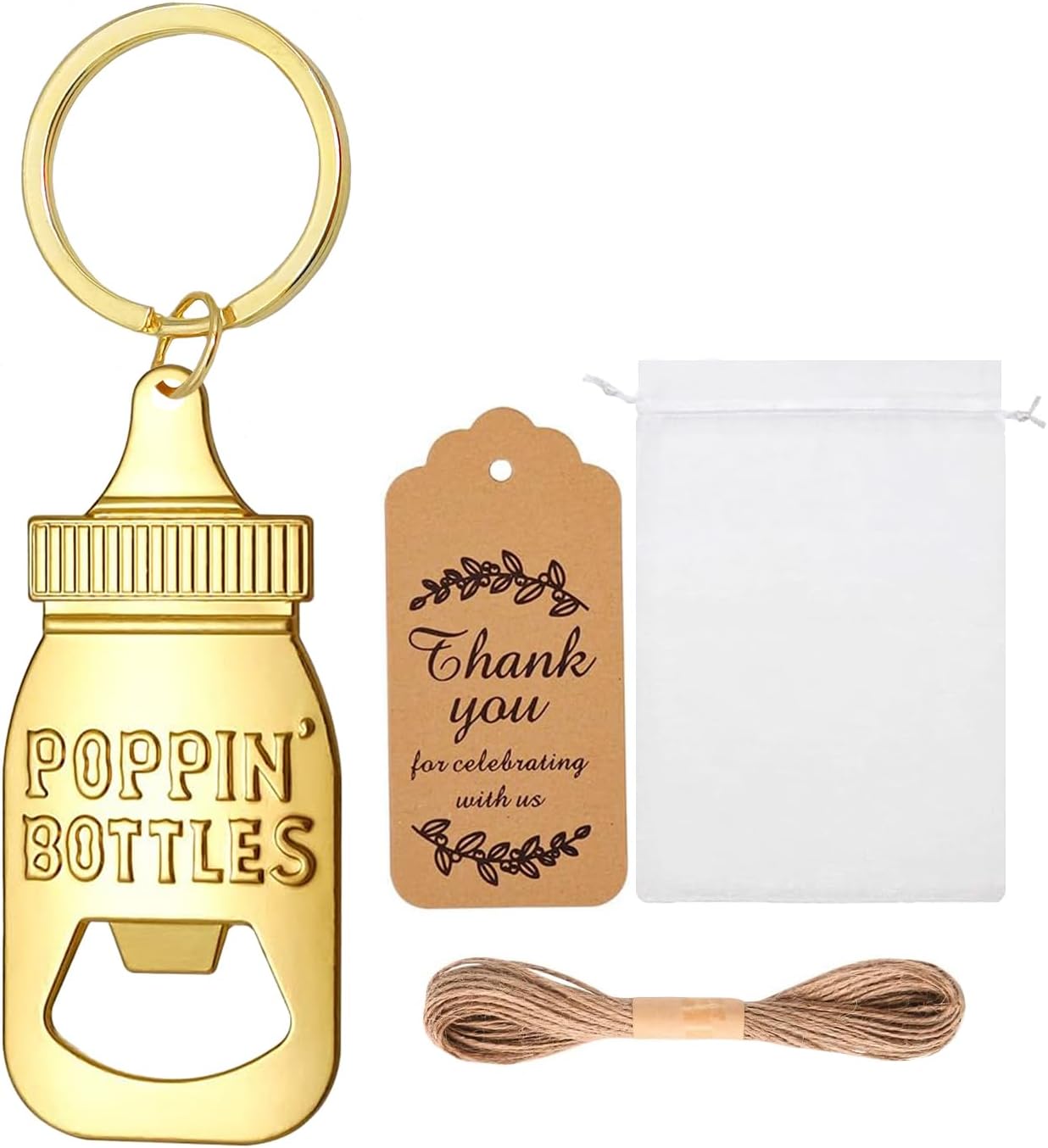 20 Llaveros Abrebotellas para Baby Shower y Bodas con Bolsa Organza