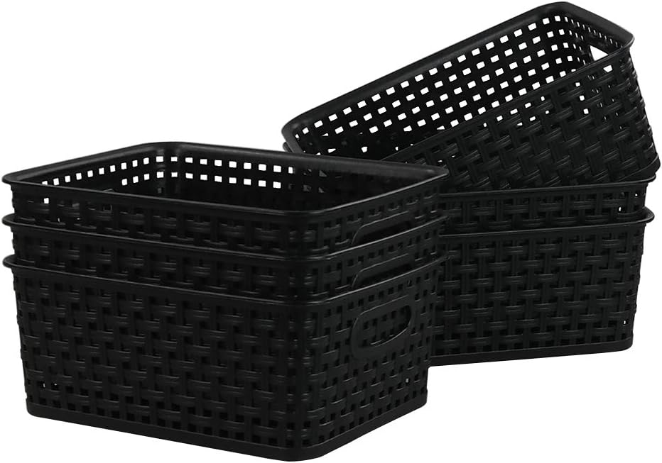 Set 6 cestas plástico tejido para despensa negro