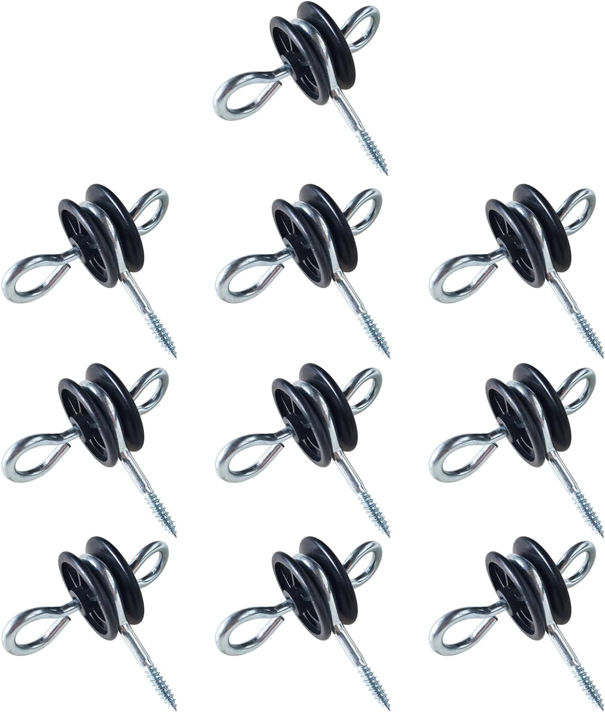 10 Anclajes Eléctricos Poste Madera Mango Negro 2 Anillos