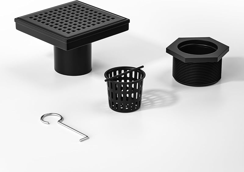 Drenaje ducha acero inox 304 con colador pelo 4" negro mate