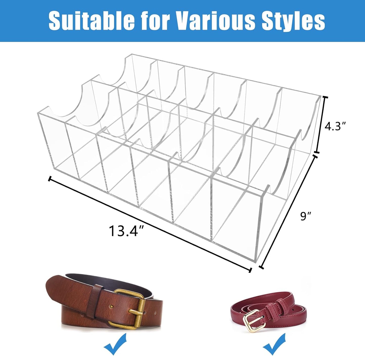 Organiz. cinturones y accesorios acrílico transparente