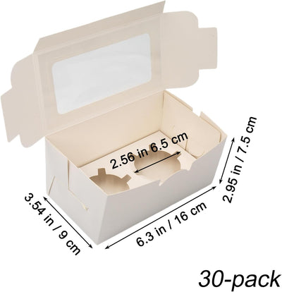 Cajas blancas cupcakes resistentes con ventana 30uds