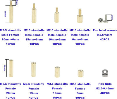 Separador M2.5 latón 160pzas kit tornillos inox