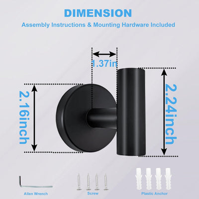2 Ganchos Acero Inox Negro Mate Soporte Toalla Pared Baño Cocina