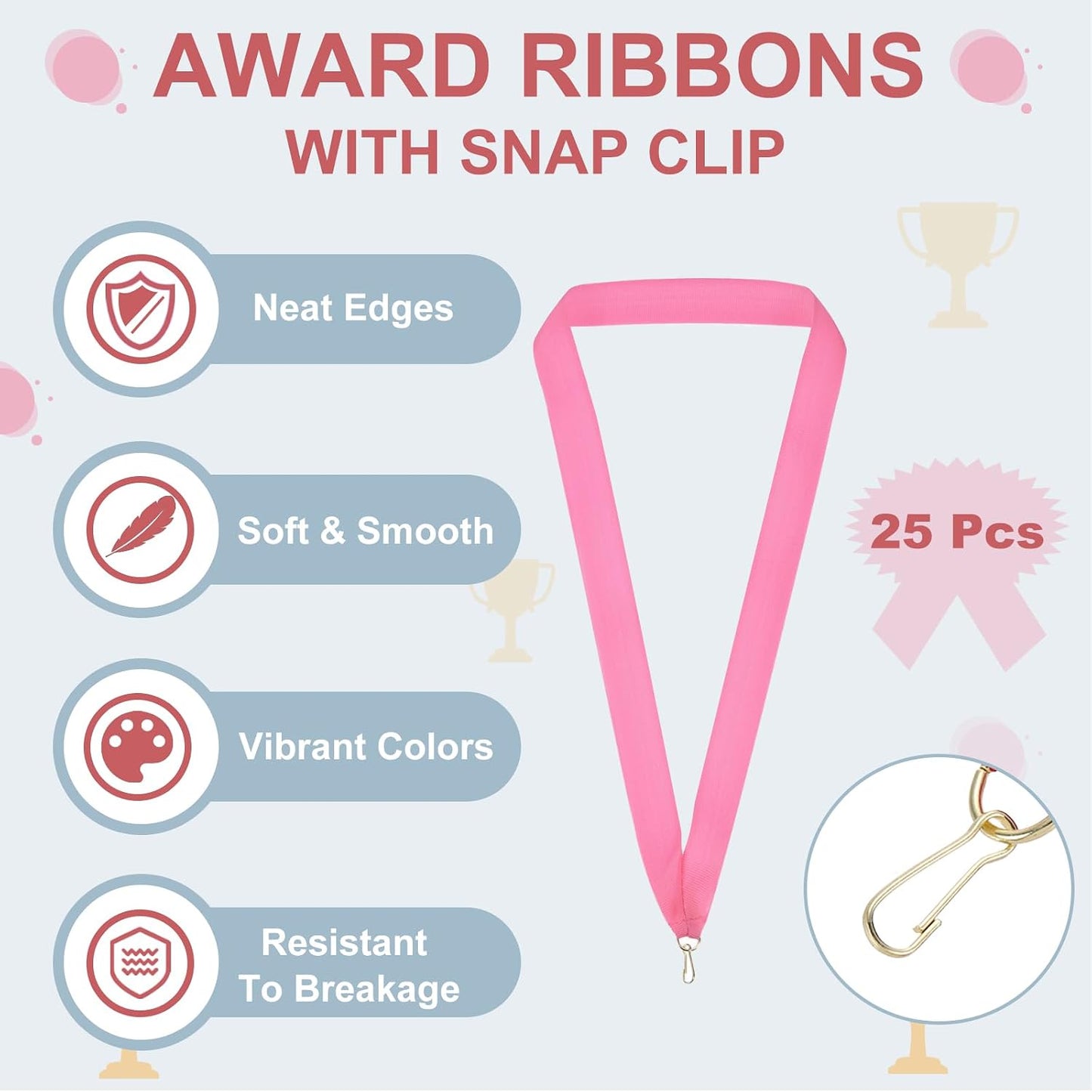 Cintas premio poliéster con clip 25 pzas color rosa