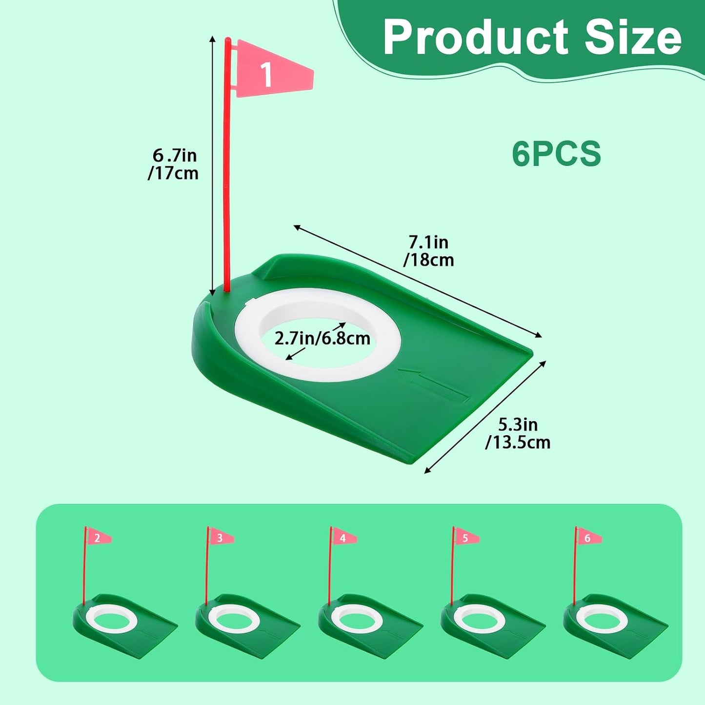 6 Tazas Golf con Banderas Plástico Accesorios
