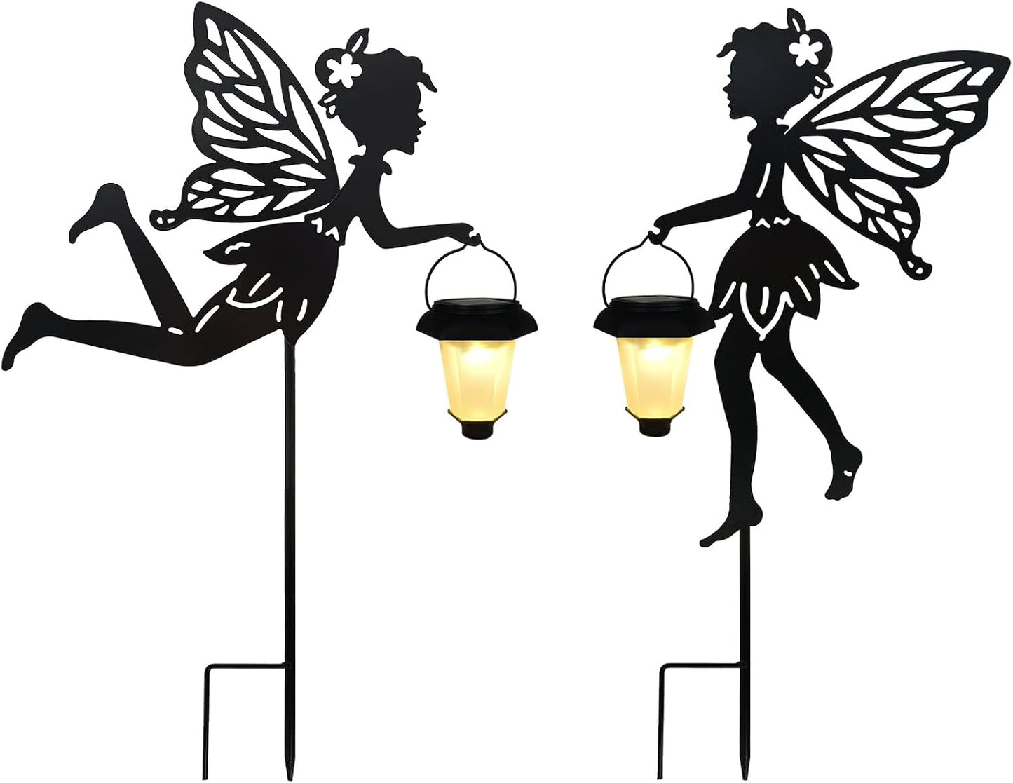 Estaca solar farol hadas con luces ángel 2 pzas jardín