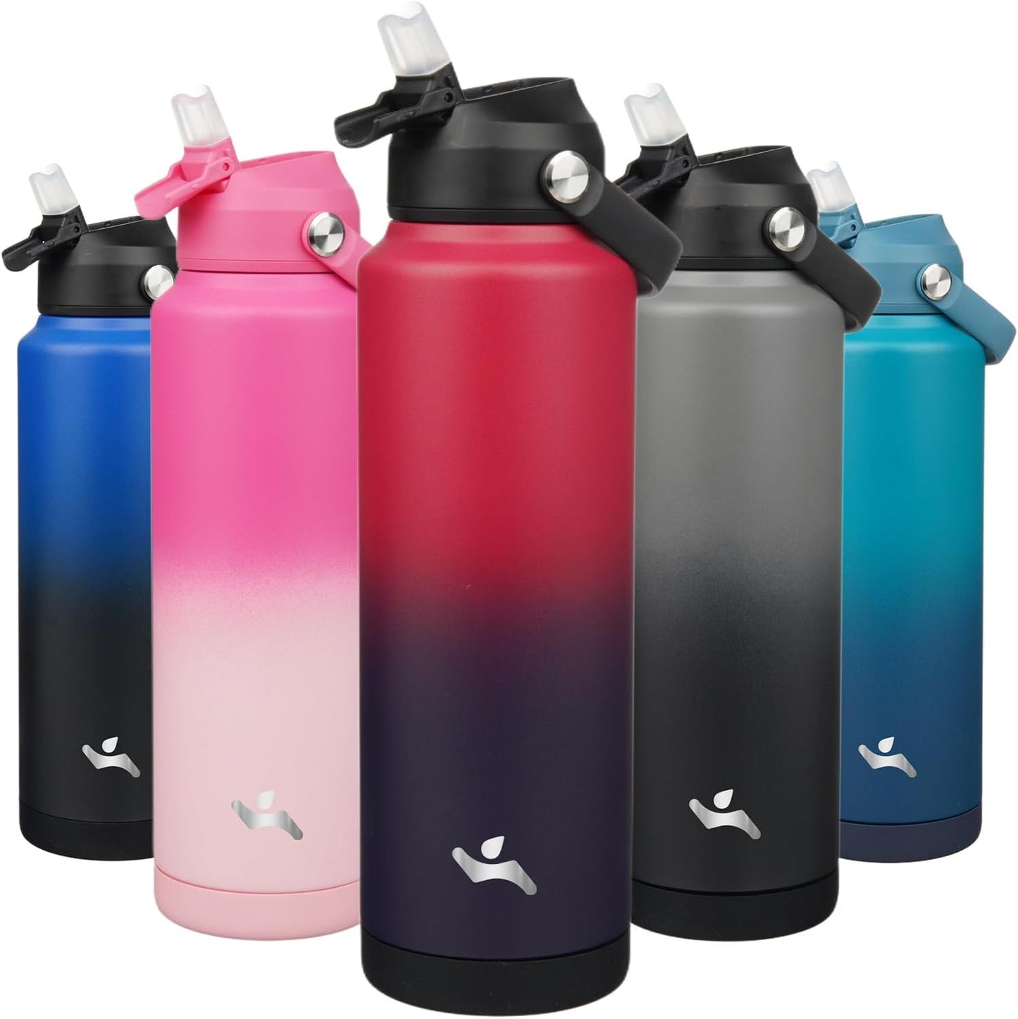 Botella agua acero inox 40oz con tapa pajilla rosa