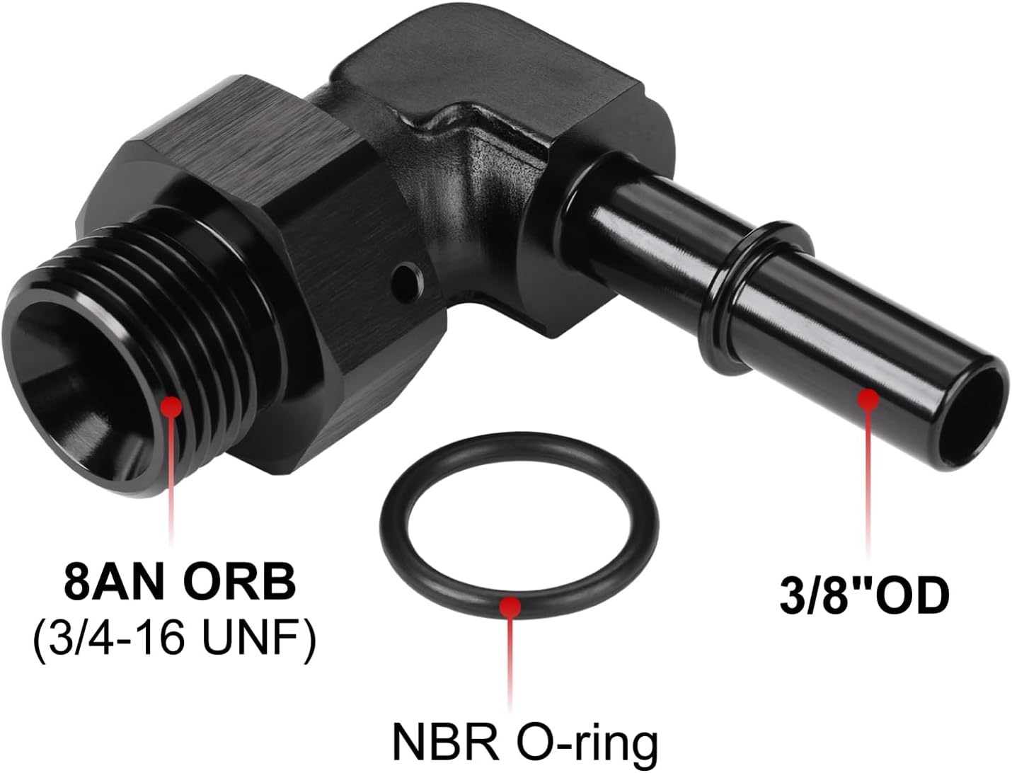 Adaptador combustible aluminio negro 3/8 SAE Push On