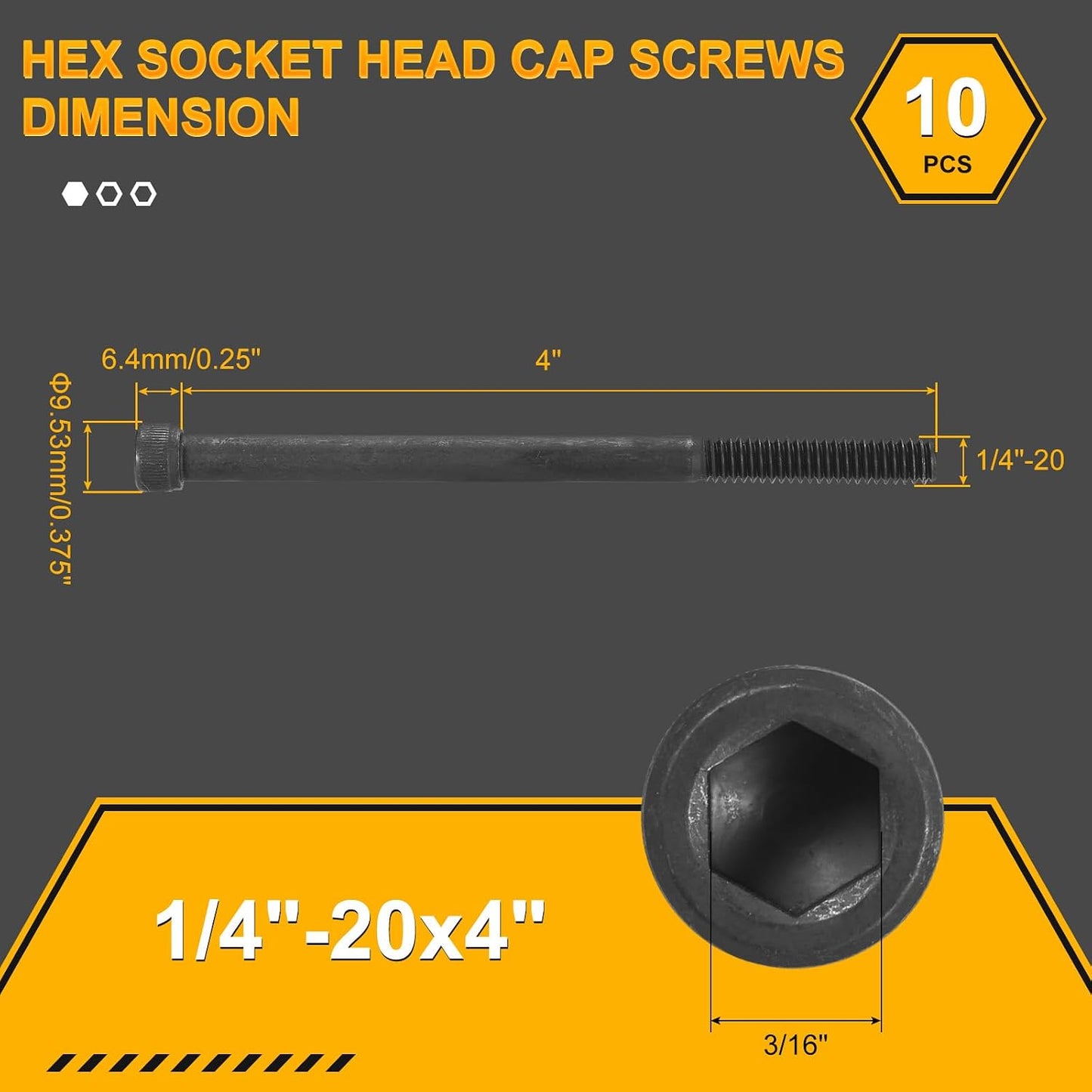 Tornillos cabeza hueca 1/4-20x4 10uds para bicicleta y auto