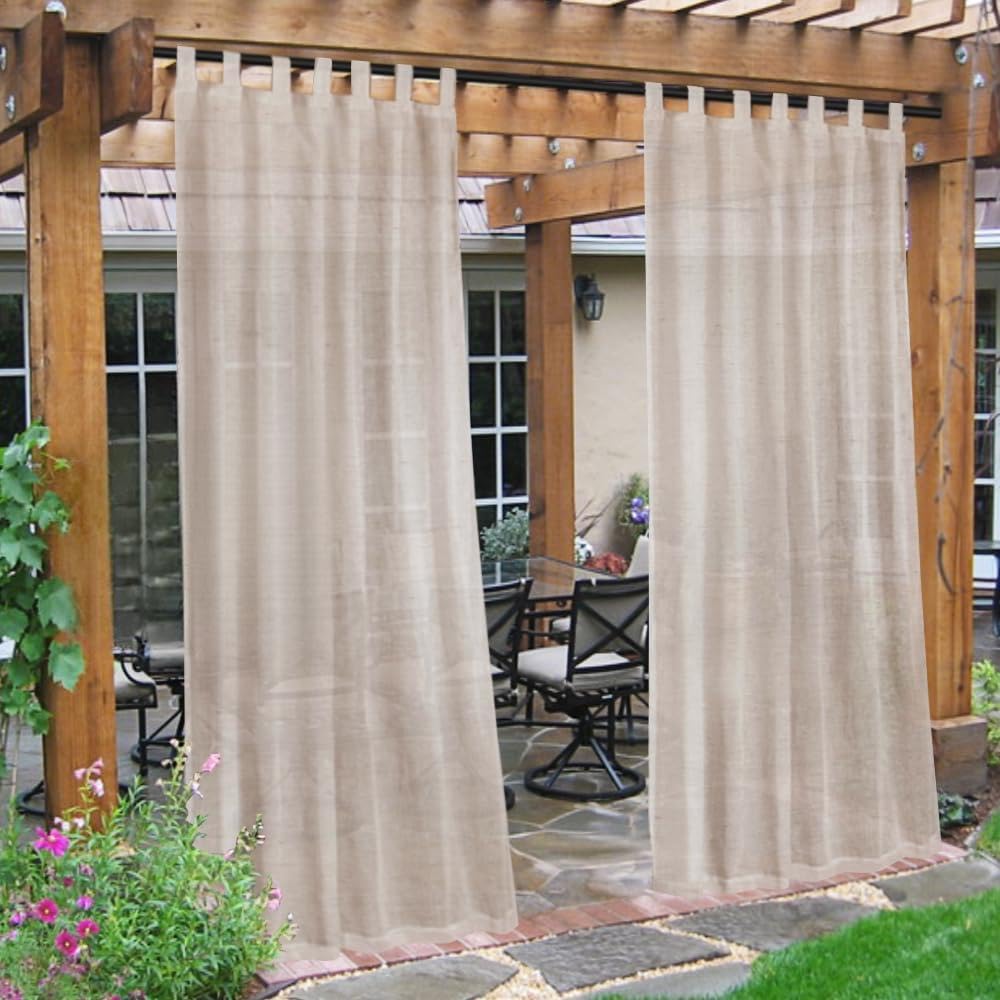 Cortinas lino transparente impermeables patio pestaña