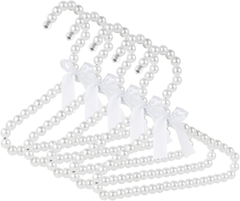 5 Pzas Perchas Perlas Niños con Lazo Blanco