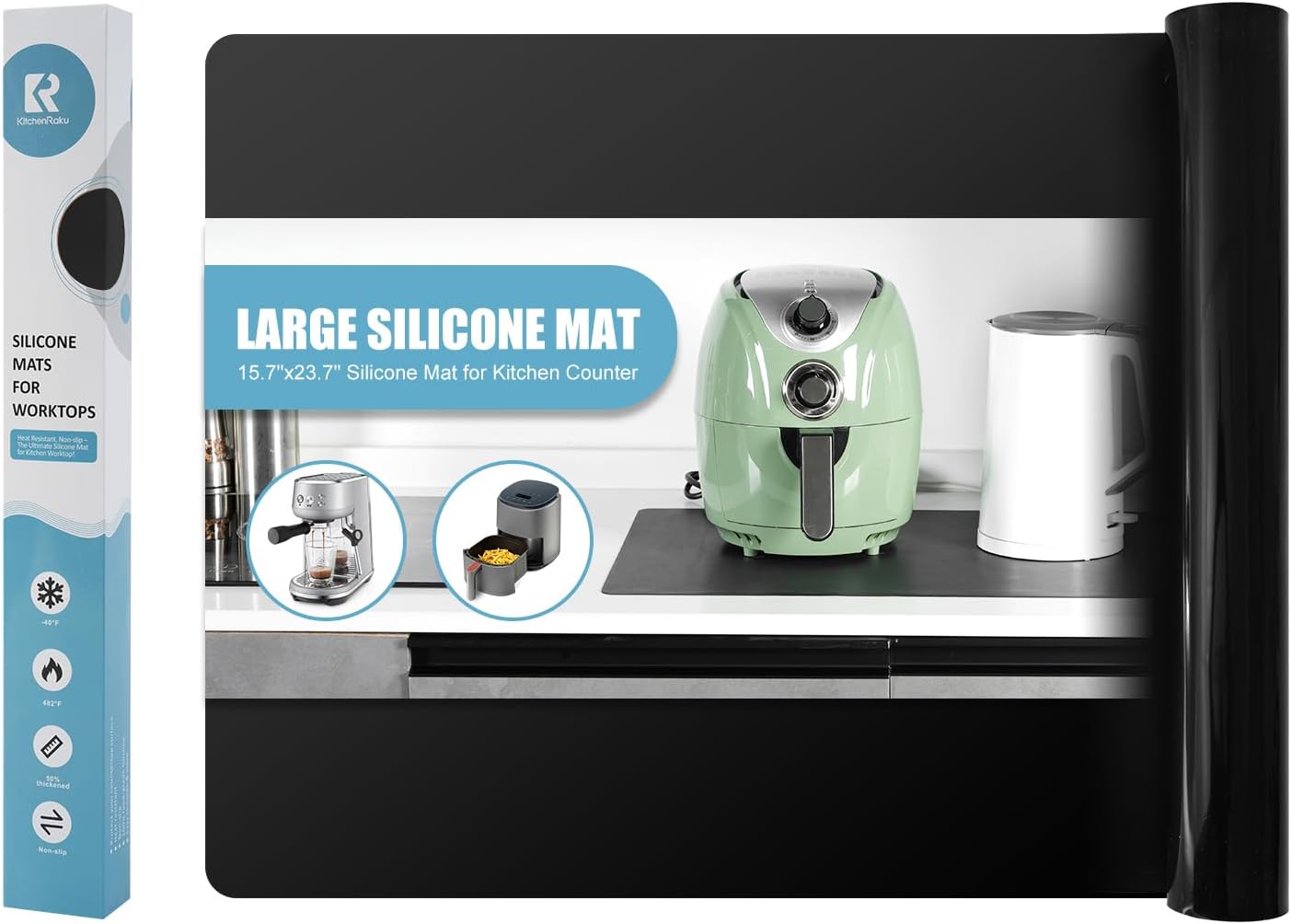 Tapete silicona encimera cocina antiderrap negro