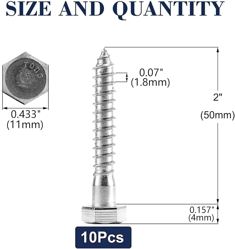 Pernos hex 1/4x2 rosca parcial acero inox 304 10 pzas