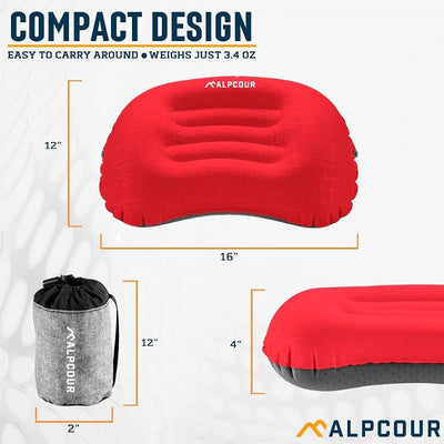 Almohada camping inflable suave impermeable con funda