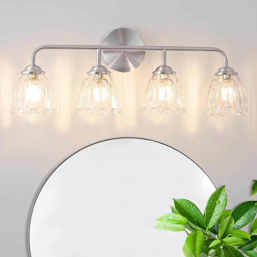 Lámpara baño vintage 4 luces níquel cepillado