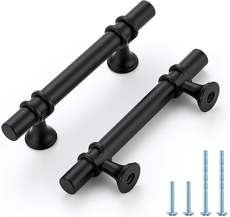 Manijas gabinete negro mate 3" tiradores T-Bar modernos